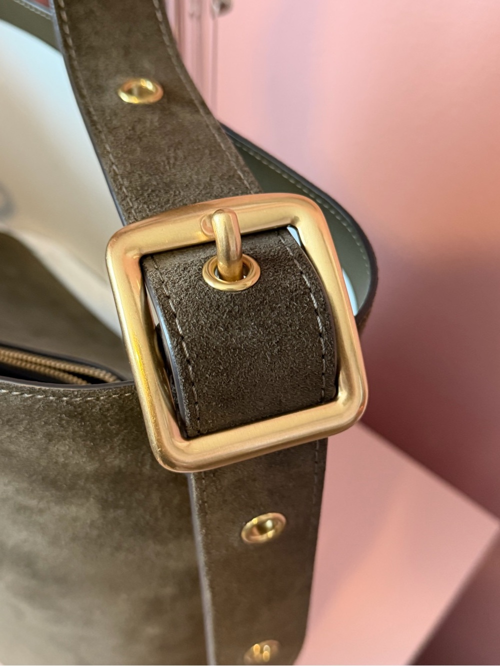 COACH Olive Green Suede Bleeker Bucket Shoulder and Crossbody Bag - Picture 5 of 9